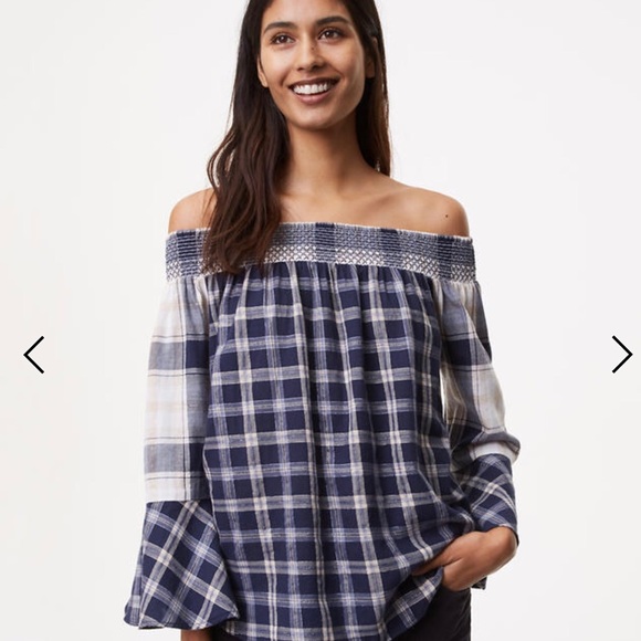 LOFT Off the shoulder plaid top - Picture 1 of 2